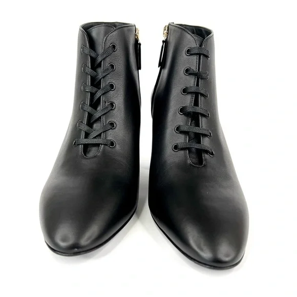 SALVATORE FERRAGAMO Antila Lace Up Black Leather Side Zip Ankle Boots Size 9.5
